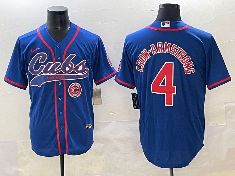 Men 2025 Chicago Cubs 4 Crow-Armstrong Blue Joint Name Nike MLB Jersey style 6